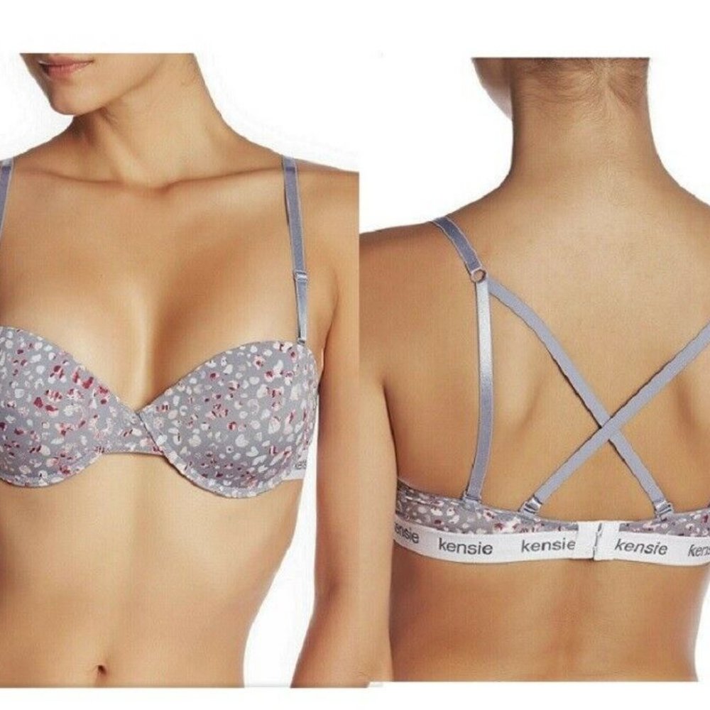 Kensie Strapless Push Up Bra 38C Padded Multi way Convertible Gray Pink Leopard - Picture 5 of 5